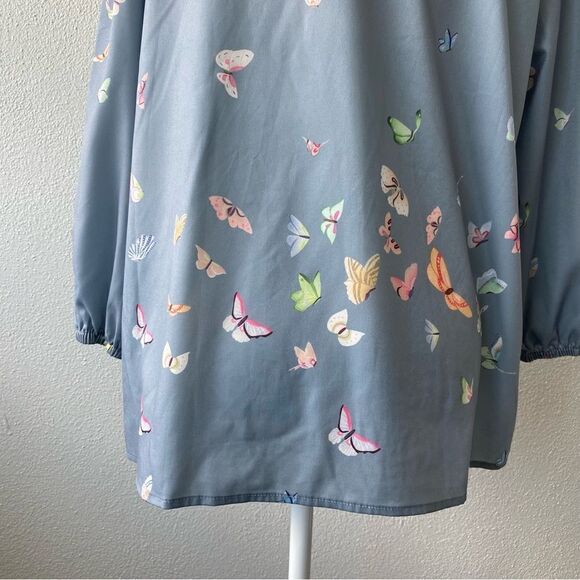 Butterfly Blouse Pullover Loose Fitting Half Zipper SZ M - Picture 6 of 12